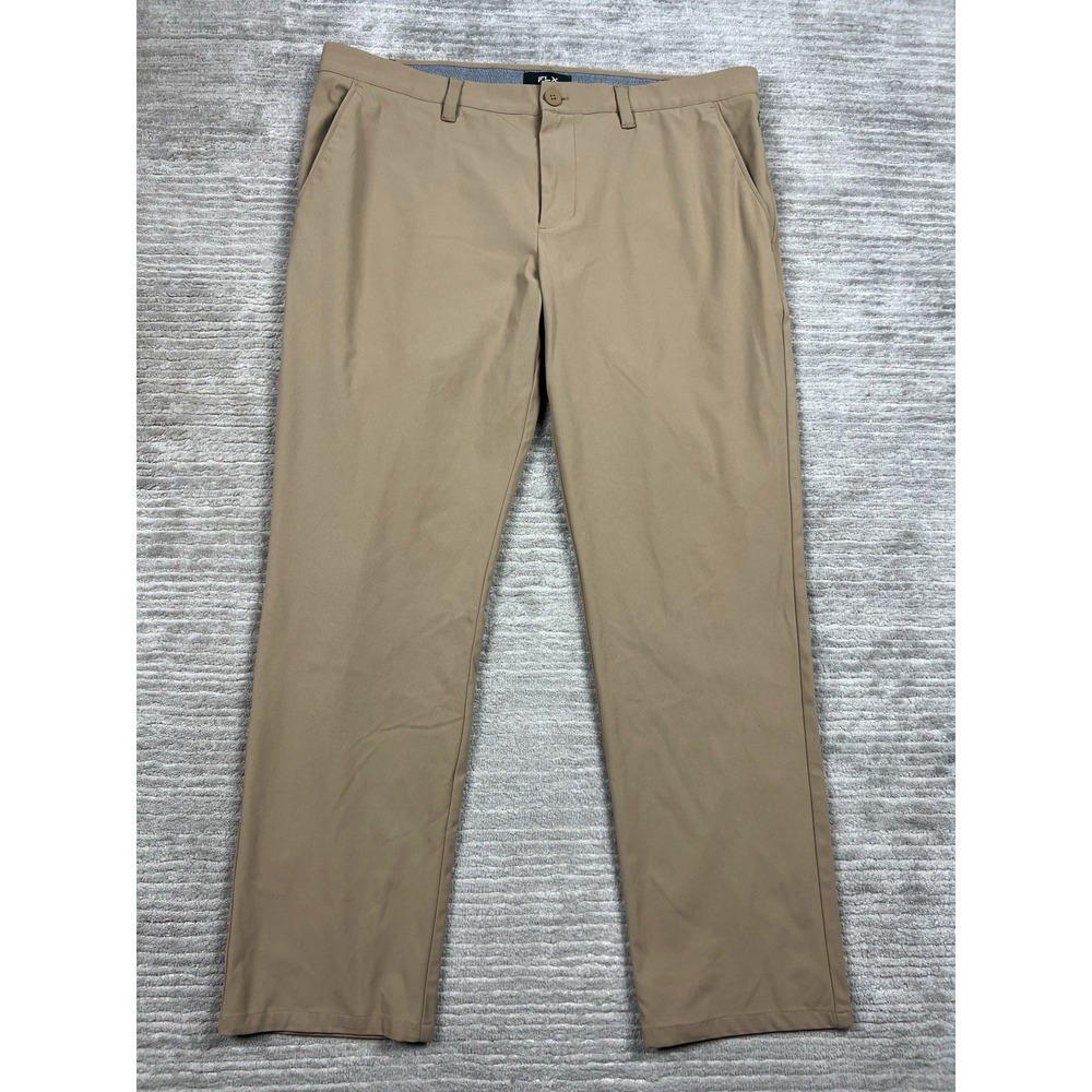 FLX Urban Commuter Pants Mens 38x30 Brown Tan Stretch‎ Flat Front Khaki Casual